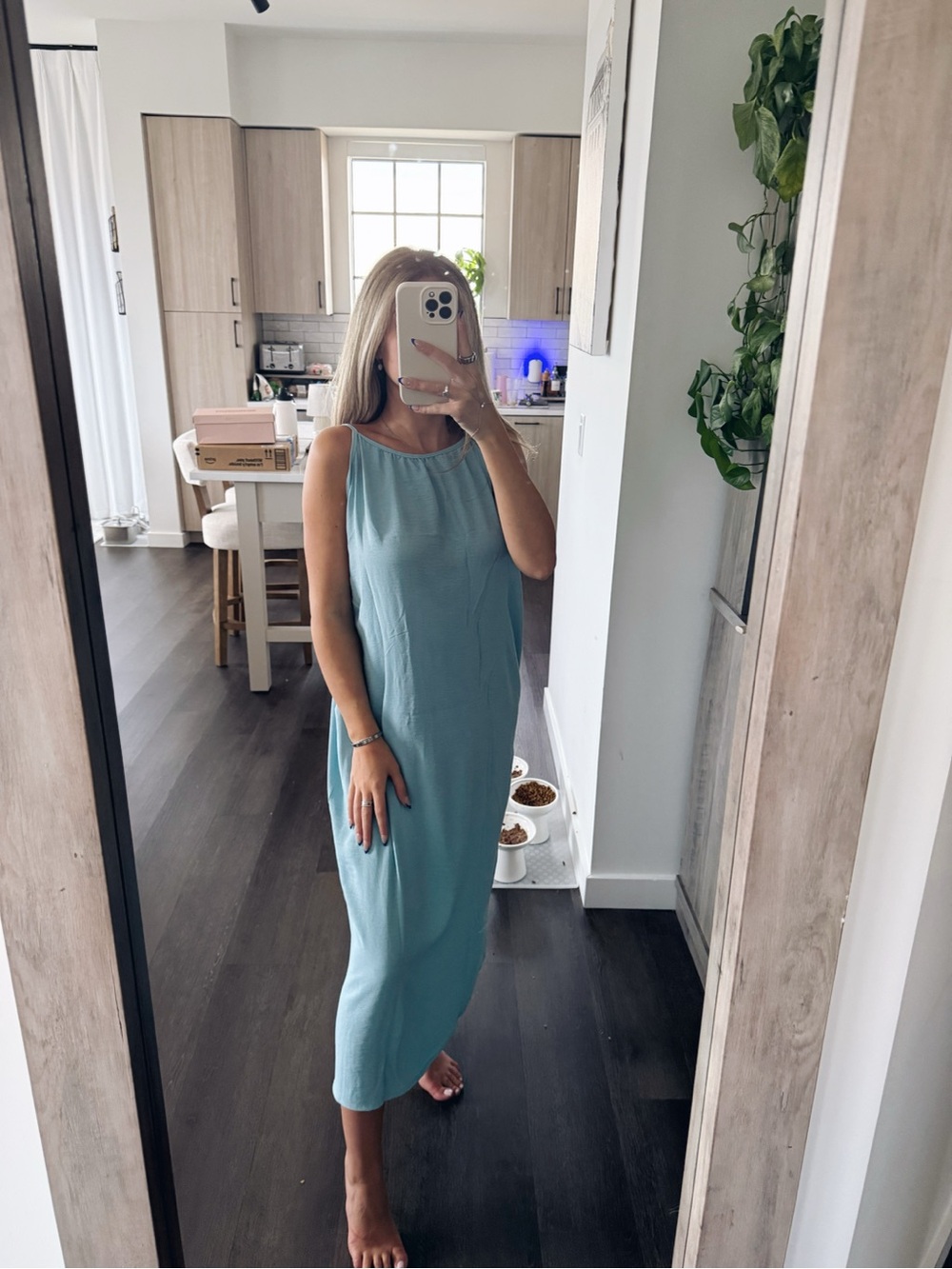 Sleeveless Midi Lounge Dress in Light Blue (Size Medium!